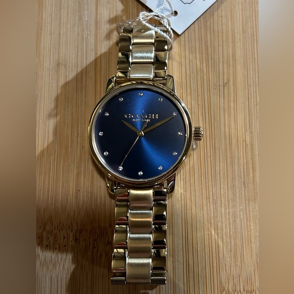 Coach Grand Watch With 36mm Navy Blue Face & Golden Bracelet - Picture 1 of 7